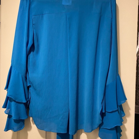 Prabel Gurung women’s blue ruffle tie flowing blouse size 14 excellent condition - Picture 7 of 13